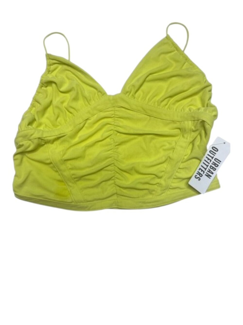 URBAN OUTFITTERS Lime Green Ruched Cropped Cami Top - Size Large - Picture 2 of 8